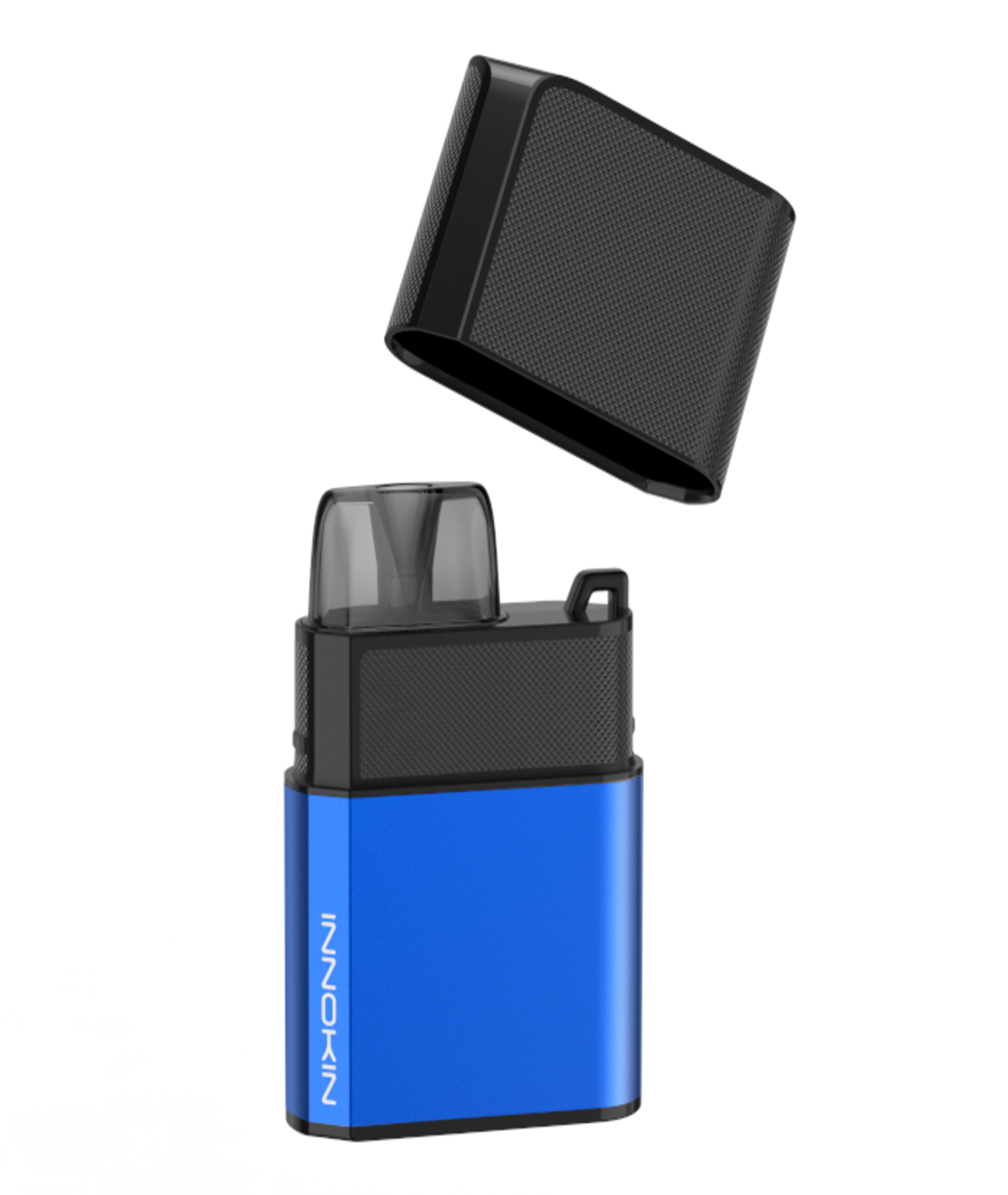 A sleek, small, rectangular vape device with a bright blue lower half and a black upper half. The black protective cap is shown removed and angled above the device. The word "NIHONNI" is written vertically on the blue section. Perfect for MTL vaping, it boasts a 650mAh battery found in Innokin Klypse Zip Kit devices by Innokin.