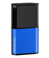 A compact, blue and black electronic device resembling a portable charger, the Innokin Klypse Zip Kit by Innokin boasts a 650mAh battery. The top half features a textured black surface, while the bottom half is smooth and blue, with "INNOKIN" written vertically in white. Perfectly designed for MTL vaping, it has a rectangular shape with rounded edges.