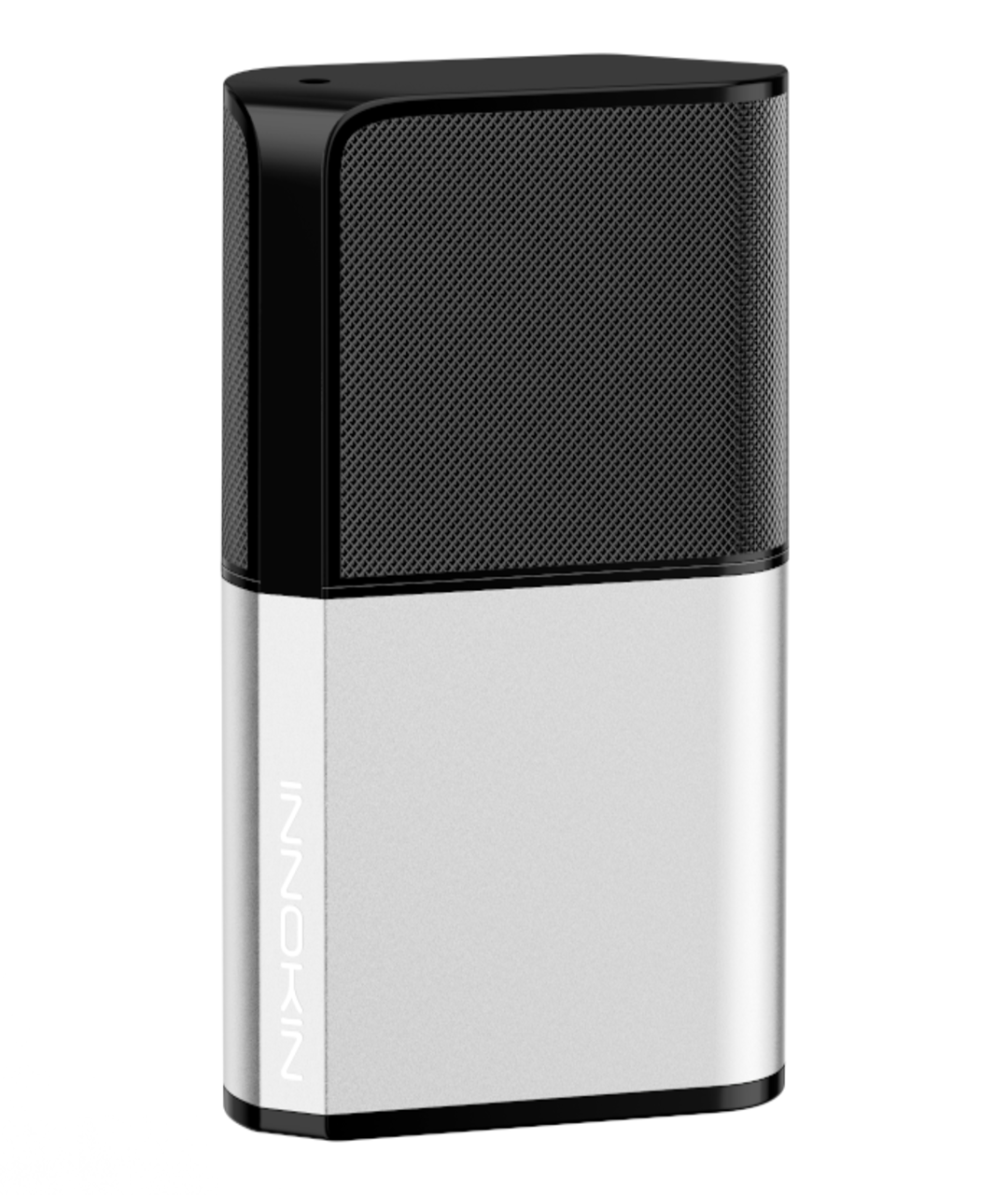 The Innokin Klypse Zip Kit is a sleek, rectangular electronic device perfect for MTL vaping, featuring a metallic silver bottom half and a textured black top half. With "INNOKIN" vertically printed on the left side of the silver portion, it boasts a 650mAh battery, rounded edges, and a modern, minimalist design.
