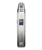 A sleek, modern Oxva Xlim Pro Pod Kit with a digital display showing battery life and wattage settings, designed for mouth-to-lung usage and encased in a shiny, holographic.